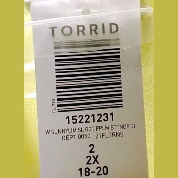 TORRID Plus Size Sheer Neon Lime Sleeveless Georgette Peplum blouse 2X - Picture 10 of 14